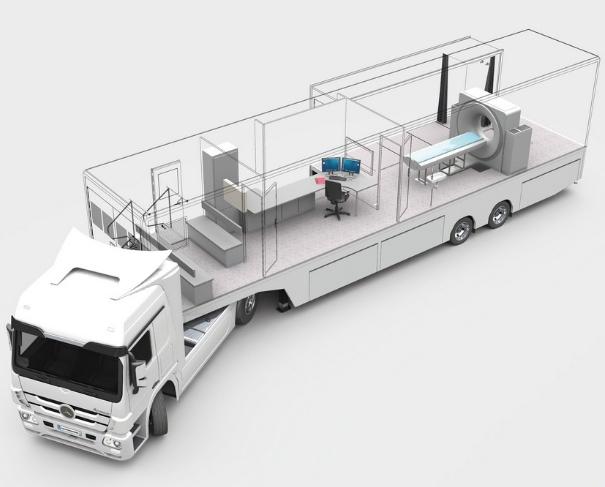 Mobile MRI Trailer Rental & Service: Mobile MRI trailer interior cutaway layout